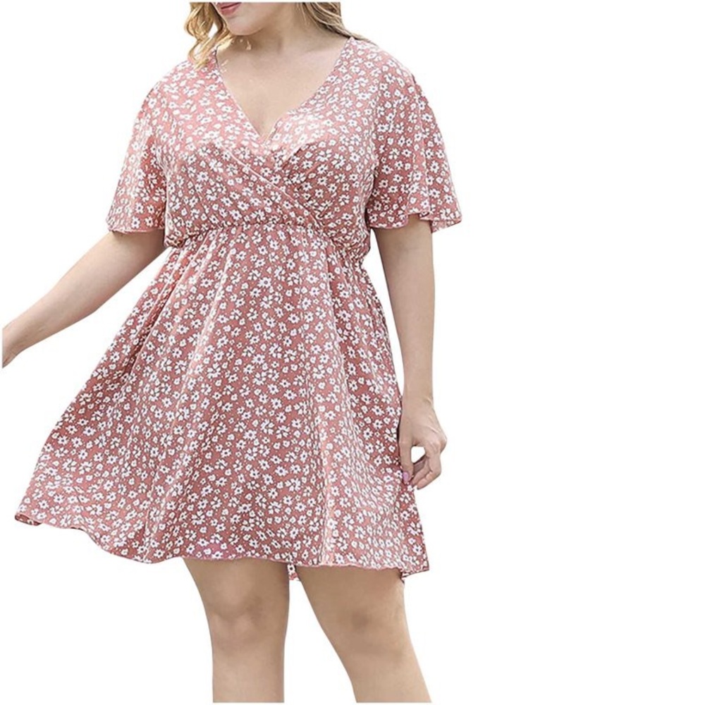 Nemidor Plus Size Short Sleeve Sexy Casual V-Neck Floral Print Dress NWT